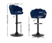 Bar Stools Chairs Set of 2 Bar Stools Kitchen Stool Swivel Chair Gas Lift Velvet Chairs Blue Nessah