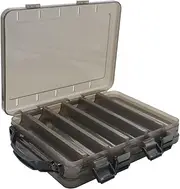TOPIND Double Sided Fishing Lures Box Transparent Visible Plastic Bait Hooks Boxes Terminal Tackle Bits Clear Storage Organizer Case 14 Compartments with Drain Hole Accessories,Grey(1Pcs)