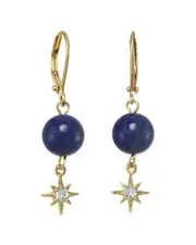 Rachel Reinhardt 14K Over Silver Blue Lapis CZ Star Drop Earrings