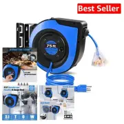 Heavy-Duty 14 AWG Retractable Extension Cord Reel – 3 Outlets and UL Certified