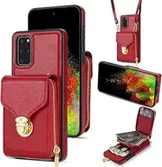 UDBKKDX Wallet Case for Samsung Galaxy A51 4G, Matte Leather with Viewing Stand Camera Lens Protection Shockproof Multiple Card Holders Cover Shoulder Straps Zipper case Cover