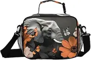 Insulated Lunch Box Elephant Flower Butterfly for Women Men - Ideal for Work, Picnics - Includes Adjustable Shoulder Strap