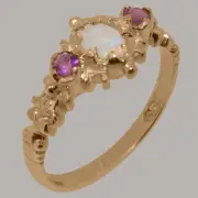 Solid 10k Rose Gold Natural Opal & Pink Tourmaline Womens Trilogy Ring