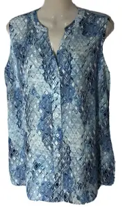 Blue / White Sleeveless Top / Front Buttons Size 16 New/Tags Polyester