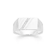 Silver Cubic Zirconia Diagonal Line Men's Ring in Clear
