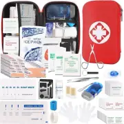 300PCS Small First Aid Kit, Medical Supplies Packed in Red Waterproof Box- Red