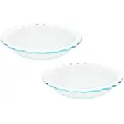 Pyrex 9.5" Round Fluted Rim Food Storage Glass Dessert Baking Pie Plate (2-Pack)