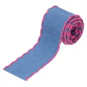 1.5" Denim Ribbon, 4 Yard Jean Fabric Craft Wavy Edge Strip, Rose Red