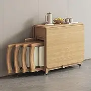 Modern Folding Dining Table Set with 6 Chairs Extendable Drop Leaf Table with Storage Drawer for Living Room and Restaurant