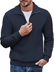 [COOFANDY] Men's Quarter Zip Up Pullover Slim Fit Mock Neck Long Sleeve Sweaters Casual Corduroy Polo Sweatshirt