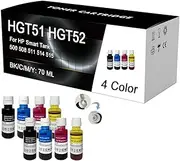 HGT51 HGT52 Refill Ink Bottles Compatible for HP 500 508 511 514 515 516 517 518 519 Printers, High Yield GT51 GT52 Ink Water Based Bottles 70ML,4 Color-2 Set