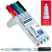 Staedtler Lumocolor 312WP4 Non-Permanent Markers, 1.0-2.5mm Broad, 4 Color Set