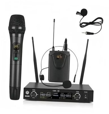Wireless Microphone System with Cordless Handheld Lavaliere Headset Mics,