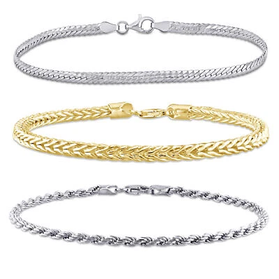 Amour Sterling & Yellow Silver Herringbone, Rope & Foxtail Bracelet 3 PC Set