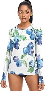 [RPLIFE] Cute Squirrel Long Sleeve Swim Shirt Rash Guard Surf, Women's Long Sleeve Cooling Shirt, Blueberries, Large