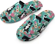 [VFMKT] Women's Fuzzy Scuff Slippers Soft Comfy House Slippers Non-slip Warm Bedroom Slipper Border Collie Florals Home Shoes for Indoor Outdoor Bedroom, Style, Large