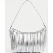 Womens M&S Collection Faux Leather Pleated Shoulder Bag - Silver