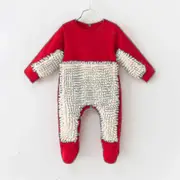 Baby Boys Girls Cleaning Mop Romper Baby Mop Clothes Long Sleeve Crawling Clothes Jumpsuit Cotton Infant Mop Suit Red White 73cm