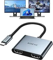 USB C to Dual HDMI Adapter 4K@60Hz, Type C to HDMI Splitter Extended Display, Support Dual Monitors 4K 30Hz, Compatible with MacBook, MacBook Pro, Dell XPS (Only on Windows Support MST Mode)