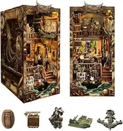 DIY Book Nook Kit - Pirate 3D Wooden Miniature Puzzles with LED Light Dollhouse Model Craft Kits for Adults Bookshelf Insert Decor Gifts for Adults - New World Ship (SQ-36)