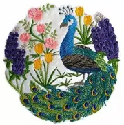 Peacock Scene Embroidered Iron on/Sew Patch [6.8"]