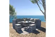Dreamo 8PC Outdoor Dining Set Wicker Table & Chairs-Grey