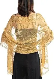 [Proumhang] Sequined Shawl and Wraps For Evening Dresses,Women sparkly Sheer Mesh Pashmina Scarf Cover Up For Wedding Cheongsam Bride Bridesmaid 190cm x 60cm(75" x 24")