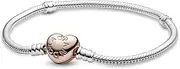 [PANDORA] Moments Women's 14k Rose Gold-Plated and Sterling Silver Heart Clasp Snake Chain Bracelet for Charms