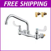 Wall Mount Commercial Faucet with Long Lever Handles and 360° Swivel Spout