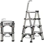 Telescopic Ladder, 4/5/6 Step Stainless Steel Telescoping Ladder with Non-Slip and Stable Feet, Portable Extension Ladder with Handrail for Household and Outdoor Working(4 Step)