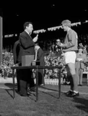 Old Trafford Manchester Manchester United striker Dennis Law recei- Old Photo