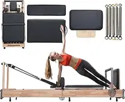 Wood Foldable Pilates Machine, Foldable Portable Pilates Reformer Home Studio Gym Equipment with Dual Resistance Springs and Jump Board
