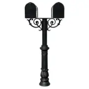 QualArc Post Non-Locking Mailbox With Scroll Supports Ornate Base Twin Black