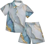 [Caihoyu] Big Boy Button Down Hawaiian Shirts and Shorts Set Casual Toddler Boy Outfits Summer Outfit