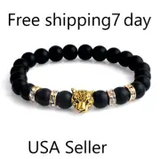 Natural Stone Beads Lucky Charm Matte Black Bead Onyx Matt Tiger Leopard Bracele
