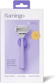 Flamingo Women's 5 Blade Razor: Lilac Razor Handle with Shower Holder + 2 Razor Blade Refills, 3 Piece Set