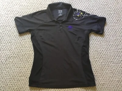 ClimaCool Adidas Golf Women Black w/ Colorful Flower Accent Button Loop Polo M