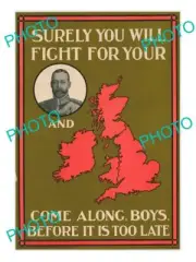 POSTCARD SIZE PHOTO OF WWI ALLIES MILITARY POSTER FIGHT FOR KING & COUNTRY