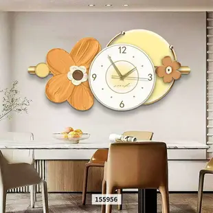 新款 時鐘掛鐘 客廳時鐘 掛畫壁鐘 靜音時鐘 奶油風餐廳裝飾掛鐘 花卉北歐風創意時鐘 造型掛鐘
