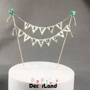 Happy Birthday Vintage Style Mint Green Mini Bunting Flag Cake Topper
