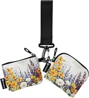 [XYMZR] Mini Zip Around Wristlet keychain Wallet Garden Colorful Flowers for Women Personalized Pattern Detachable Dual Pouch Wristlet Portable Wallet Phone Coin Purse, Multi-colored, One Size