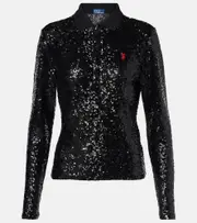[Polo Ralph Lauren] Polo Ralph Lauren Sequined polo shirt AU 14 black