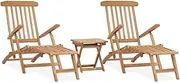 Garden Deck Chairs with Footrests and Table Solid Teak Wood
