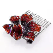 Hand Made Hair Jewelry Elaborate swarovski crystal Flower Hair Bridal Comb, Red