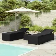 3 Piece Sunbed Loungers And Table PE Rattan Pool Beach Sun Lounger With Cushions