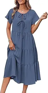 [GRACE KARIN] Womens Summer Dresses 2025 Casual Tie Front Midi Maternity Dress Short Sleeve Loose Flowy Pleated Beach Sundress