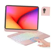 for iPad 11th/10th Generation case with Keyboard, Rainbow Backlit, Bright Pink