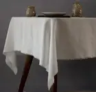 White Linen Tablecloths with Fringe for Coffee Tables, 55x55 Inch 100% Linen ...