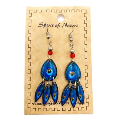 Spirit of Nature Earrings Blue Peacock Feather Resin Dangle Drops