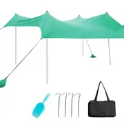 Costway Beach Sunshade Canopy UPF50+ Family Shelter Shade 6-7 Adults w/4 Poles Sandbags Peg Stakes Turquoise